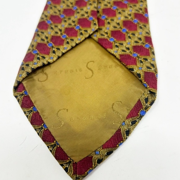 ROBERT TALBOTT STUDIO Men’s Maroon Blue Scroll Print Silk Hand Made Tie USA 59” - Picture 4 of 7